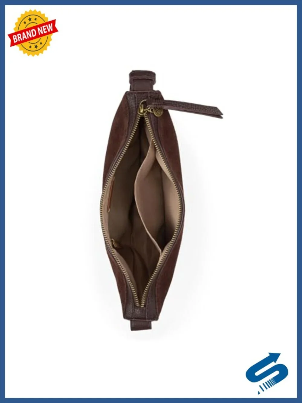 Leather Crescent Shoulder Bag with Adjustable Crossbody Strap & Zipper Closure